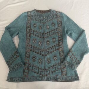 Classic Alpaca 100% Baby Alpaca Sweater Women's XXL Geometric Zip Cardigan Peru